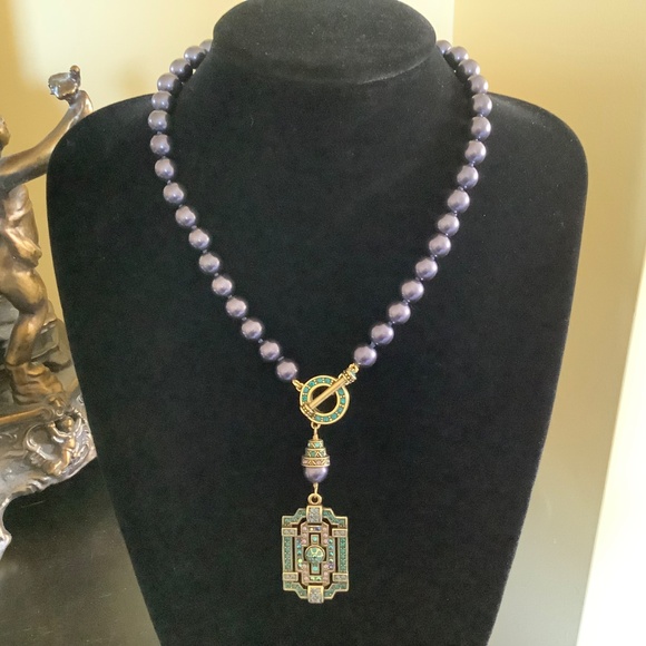 Heidi Daus Beaded Crystal Toggle Necklace With Earrings and Ring Set Blue Multi - Picture 7 of 16